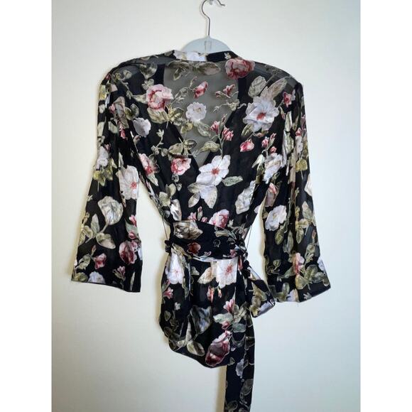 ALICE & OLIVIA ROSARIO Silk & Velvet Top - Size XS - Black Floral - $330 New - Picture 2 of 15